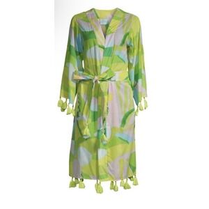 True Destinations Printed Tassel-Trim Cover-Up Robe Medium Resort  Wear